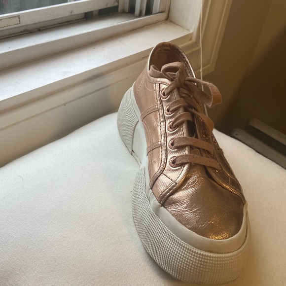 Rose Gold Platform Superga Sneakers - Picture 4 of 6